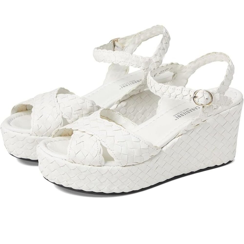 La Canadienne Prevost Platform SANDALS Size EU 40 9.5 Woven White Leather NEW - Picture 1 of 16